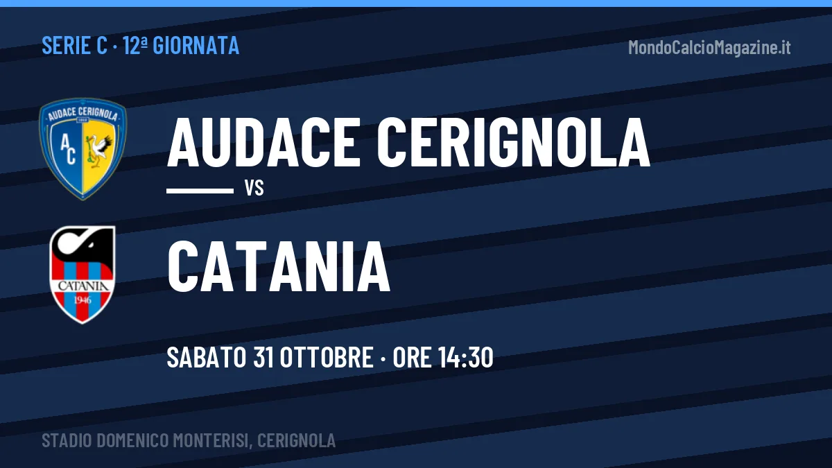 Audace Cerignola Catania in streaming: dove vedere la partita, orario e probabili formazioni