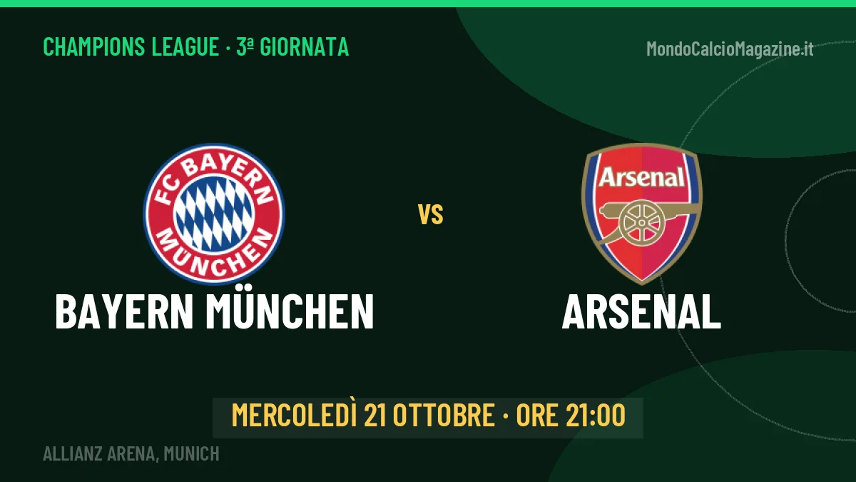 Bayern München Arsenal in streaming: dove vedere la partita, orario e probabili formazioni