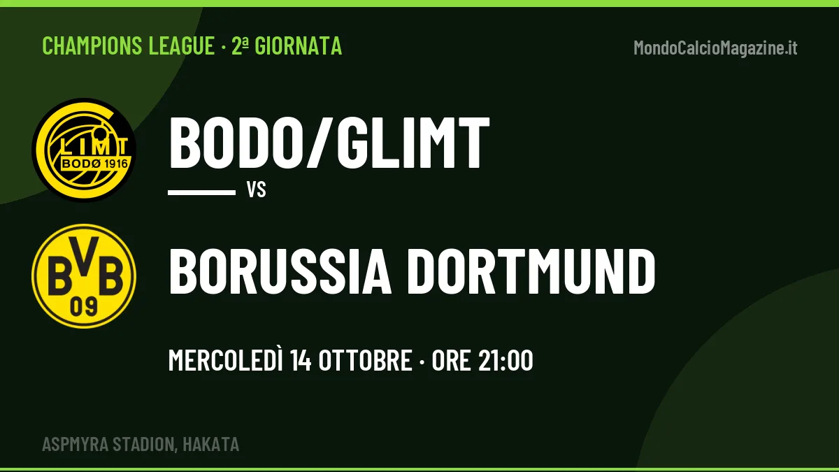 Bodo/Glimt-Borussia Dortmund (mer 14/10 ore 21:00): probabili formazioni, statistiche e quote