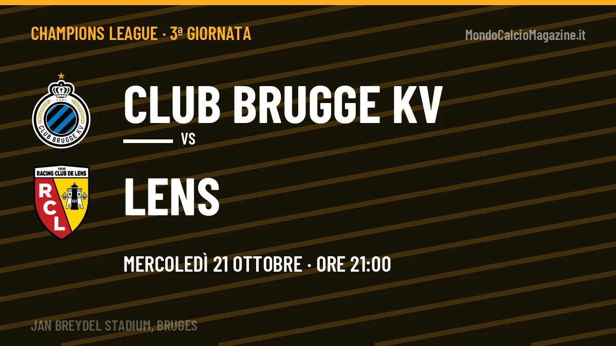 Club Brugge KV Lens in streaming: dove vedere la partita, orario e probabili formazioni