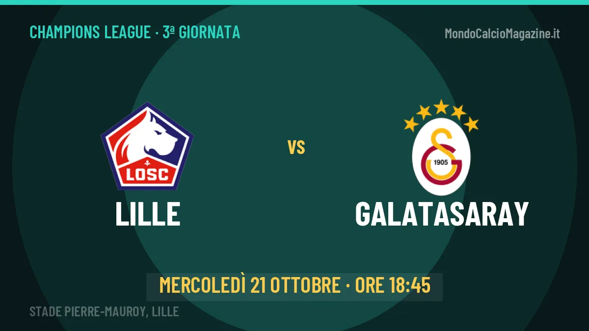 Lille Galatasaray in streaming: dove vedere la partita, orario e probabili formazioni