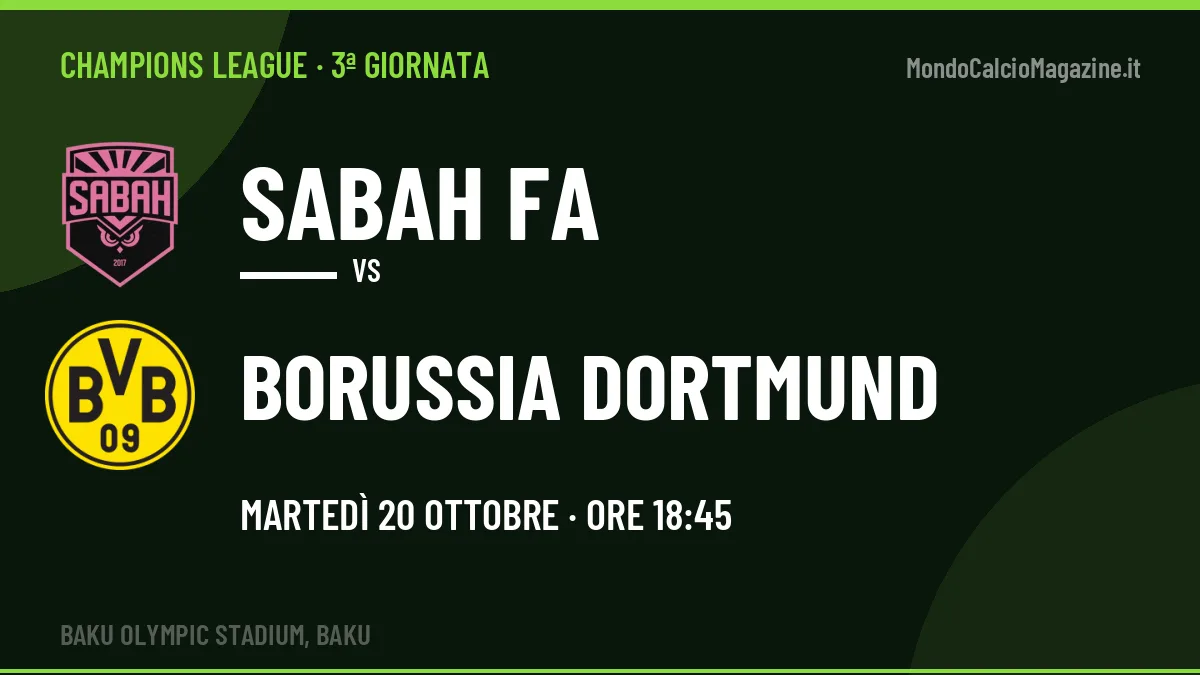 Sabah FA-Borussia Dortmund in TV: a che ora si gioca, dove vederla e probabili formazioni