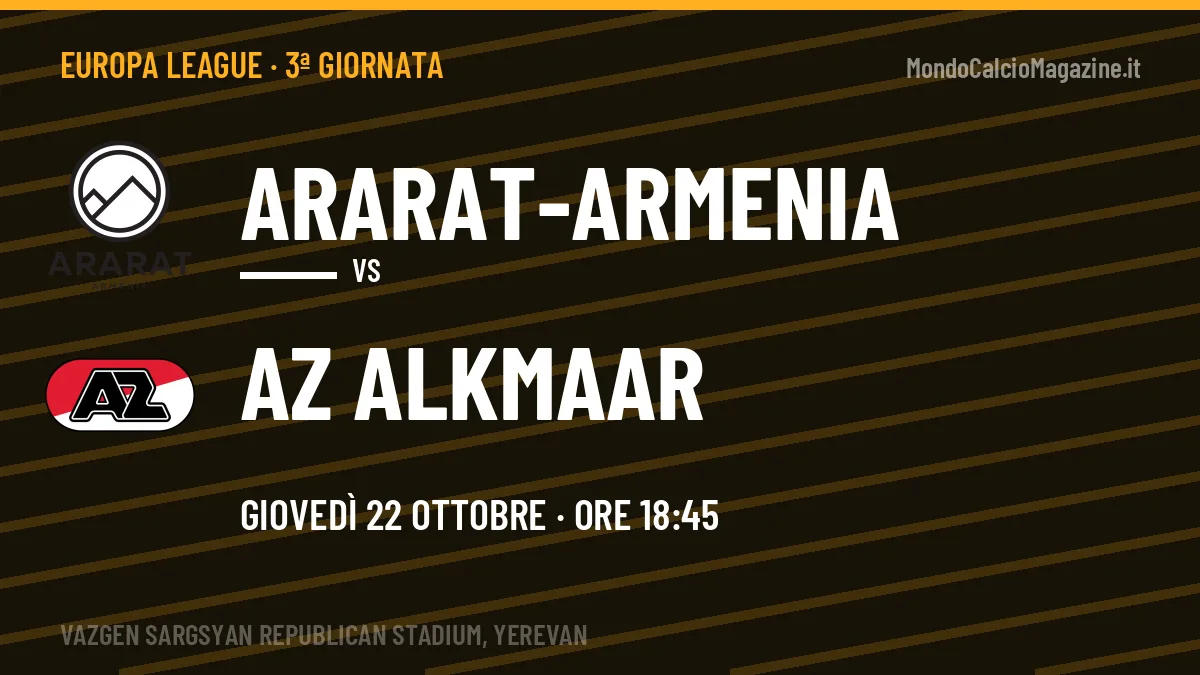 Probabili formazioni Ararat-Armenia AZ Alkmaar: chi gioca, quote e pronostico