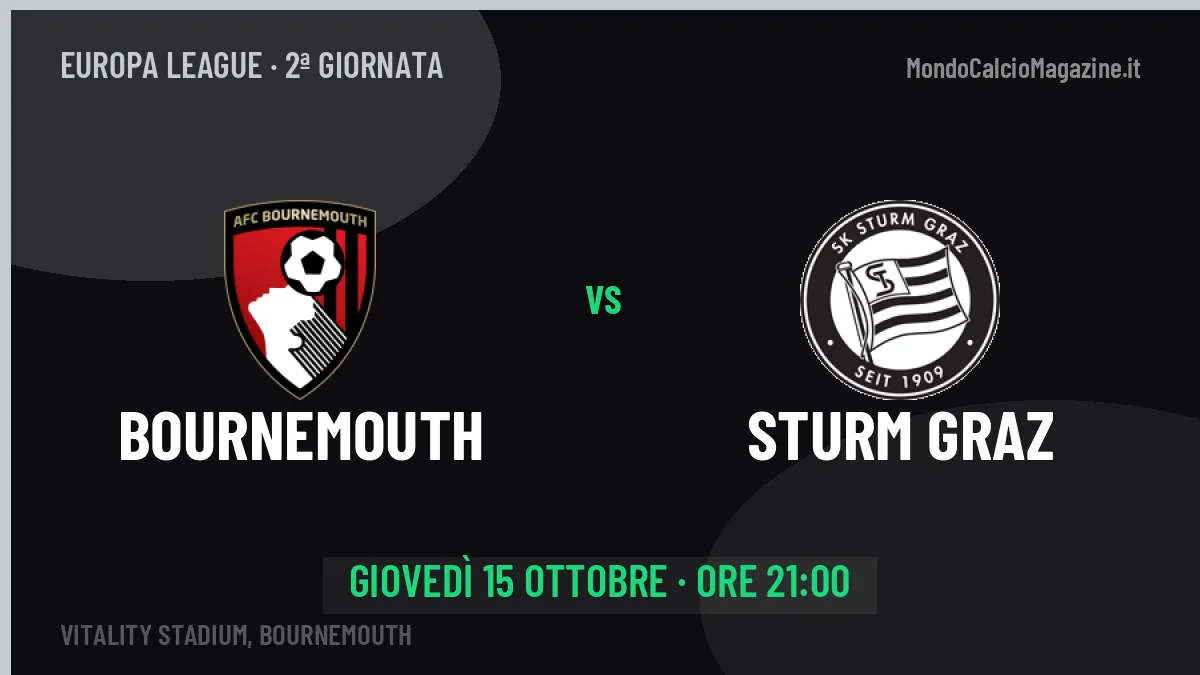 Pronostico Bournemouth Sturm Graz: quote, precedenti e come arrivano le due squadre