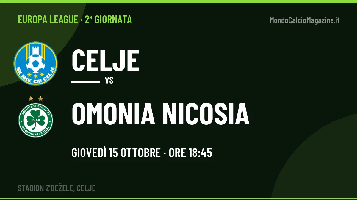 Dove vedere Celje-Omonia Nicosia in TV e streaming: orario, canale e formazioni